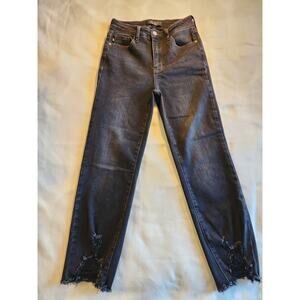 Judy Blue High Waisted Cropped Straight Leg Jeans Size 1/25 Distressed Raw Hem
